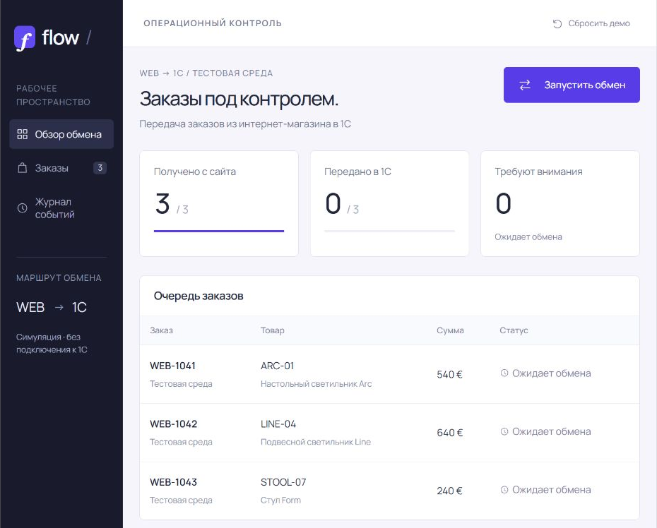 Flow / 1C — Интерактивное демо